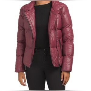NWT Womens BOD & CHRISTENSEN Black Cherry Leather* Puffer Jacket (Tiny Flaw*)